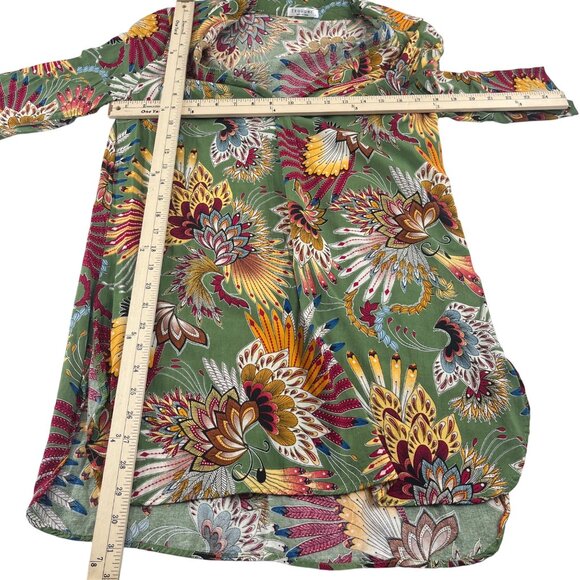 Ekouaer Floral Print Green Long Sleeve Women's size Small Cover Up Tunic Dress - Picture 3 of 5